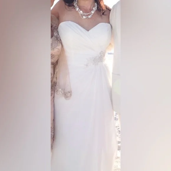 Alfred Angelo Strapless White Sweetheart Wedding Gown with Embellished Waist - Picture 1 of 4